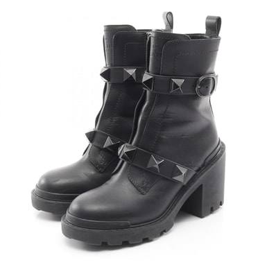 ヴァレンチノ Valentino ロックスタッズ ブーツ 靴 レザー レディース ブラック系 【中古】