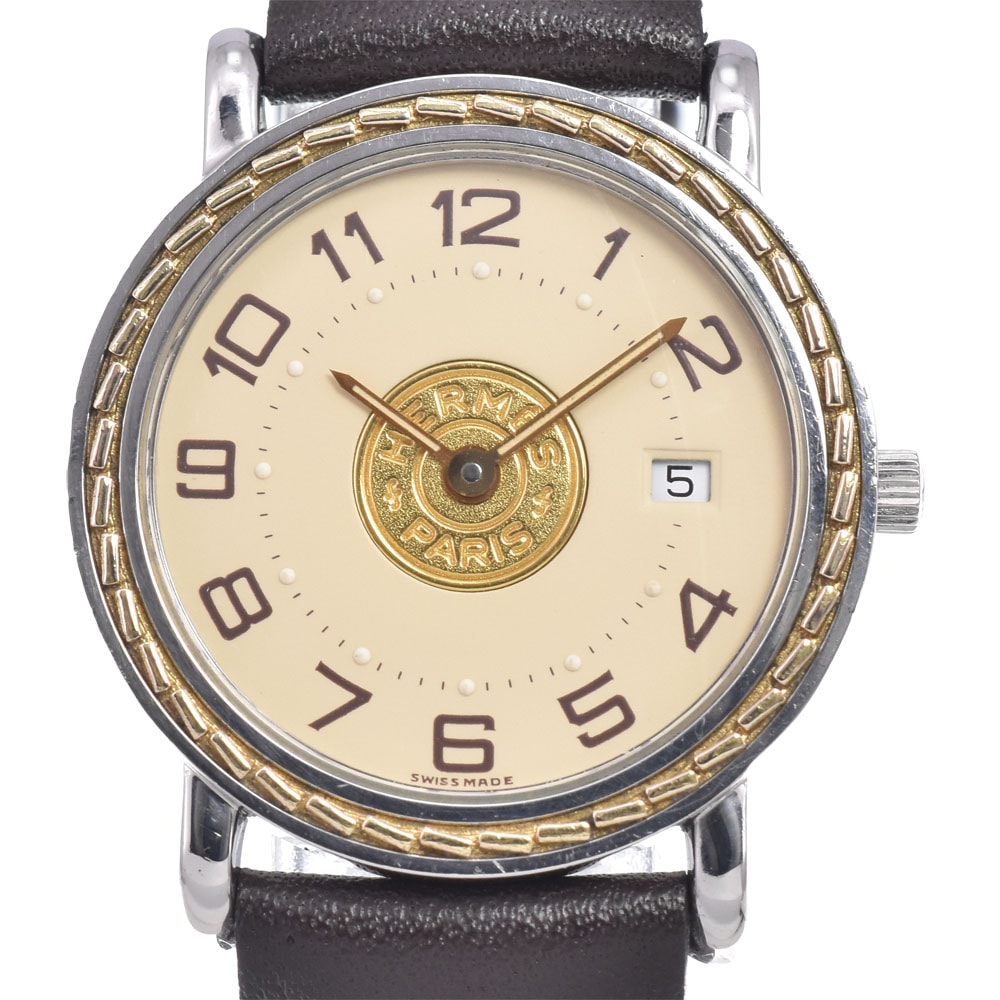 エルメス HERMES SE4.220 セリエ SS/GP/レザー アイボリー クォーツ レディース 腕時計 B#149479