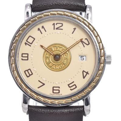 エルメス HERMES SE4.220 セリエ SS/GP/レザー アイボリー クォーツ レディース 腕時計 B#149479