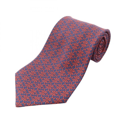 エルメス HERMES チェーン柄 ネクタイ 衣料品 シルク シルク レディース ネイビー系 / レッド系 【中古】