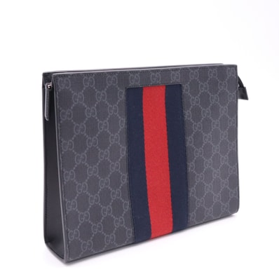 極美品 GUCCI グッチ GGスプリーム クラッチバッグ 475316 クラッチバッグ ブラック グレー マルチカラー キャンバス レザー メンズ