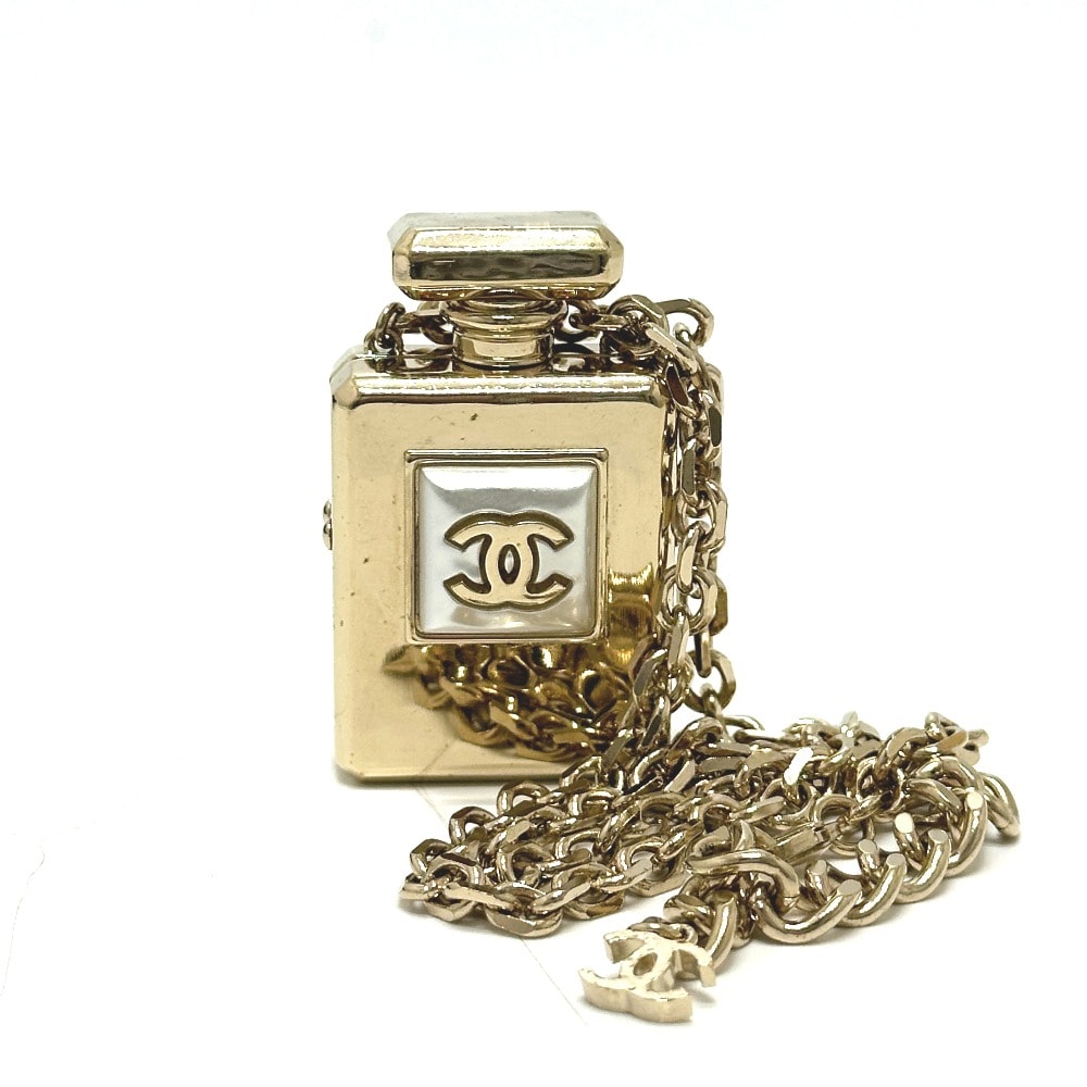 シャネル CHANEL パフュームボトル B22S ココマーク アクセサリー チェーン ロケットペンダント 香水瓶 ネックレス メタル シャンパンゴールド