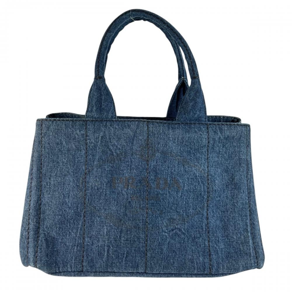 PRADA プラダ ハンドバッグ カナパ ロゴ B1877B デニム    ブルー 青 ゴールド金具 レディース【中古品】