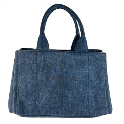PRADA プラダ ハンドバッグ カナパ ロゴ B1877B デニム ブルー 青 ゴールド金具 レディース【中古品】