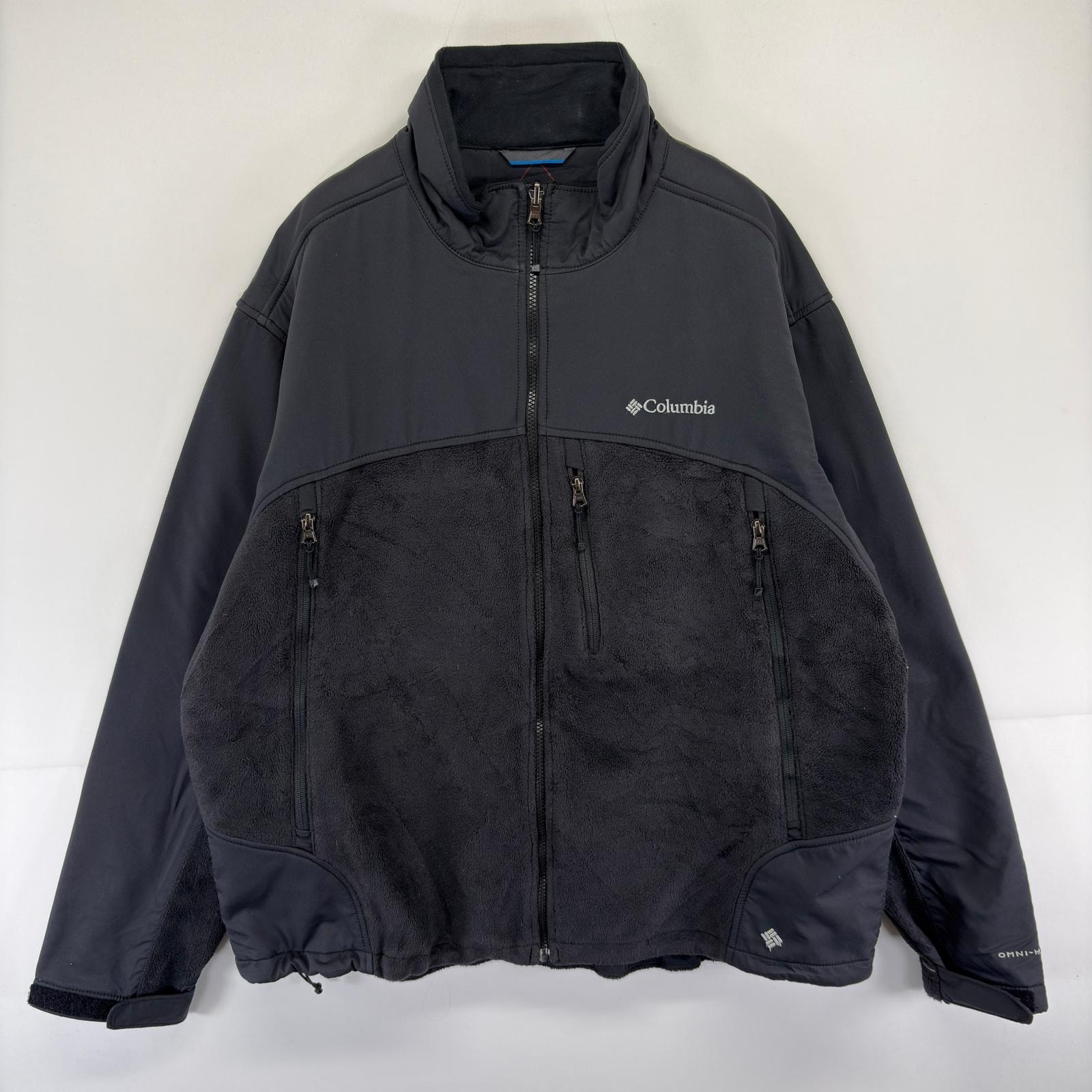 古着 コロンビア Columbia ジャケット フルジップ OMNI-HEAT 大きいサイズ ワンポイント 刺繍 2XL ブラック系 メンズ