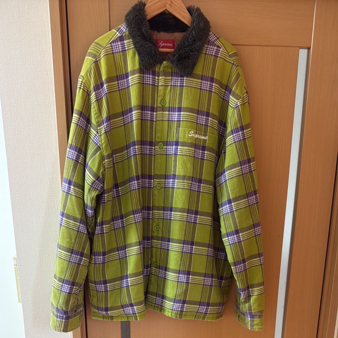 Supreme Faux Fur Collar Flannel Shirt "Bright Olive"