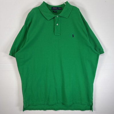 古着 ポロ・ラルフローレン POLO RALPH LAUREN 鹿の子 半袖 ポロシャツ ロゴ 刺繍 大きいサイズ 2ボタン 14041 グリーン 無地 メンズ