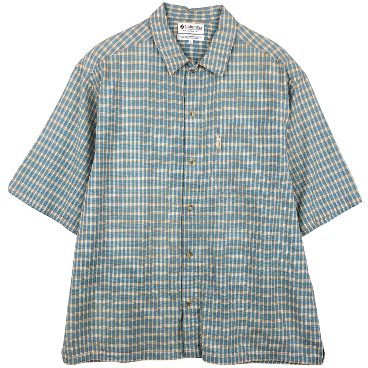 古着 90~00年代 コロンビア Columbia シアサッカー 半袖 コットン チェックシャツ ボックスシャツ メンズL相当 ヴィンテージ/eaa655936