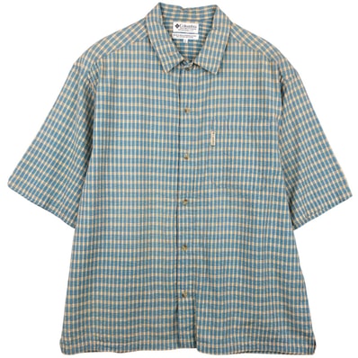 古着 90~00年代 コロンビア Columbia シアサッカー 半袖 コットン チェックシャツ ボックスシャツ メンズL相当 ヴィンテージ/eaa655936