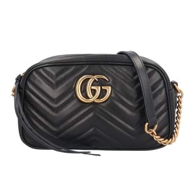 グッチ スモール GGマーモント ショルダーバッグ レザー 447632 ブラック レディース GUCCI 中古