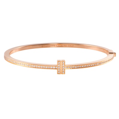 TIFFANY&Co. ティファニー ティファニーT ダイヤモンド ヒンジ ワイヤー バングル ブレスレット K18RG ダイヤモンド ピンク ゴールド【中古】