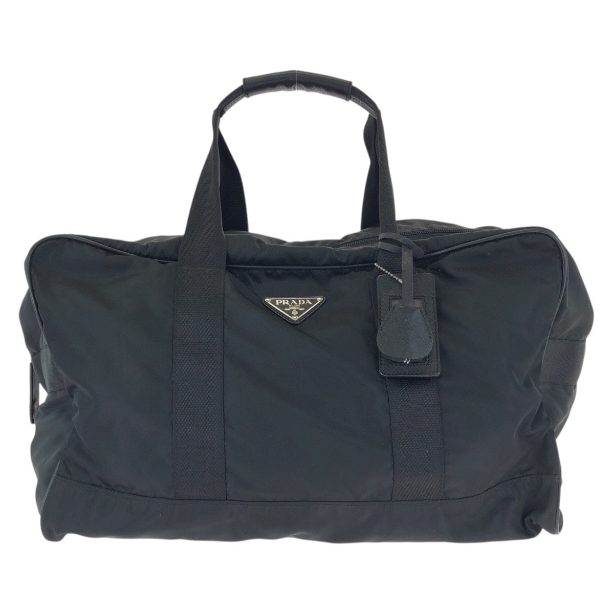 美品 PRADA プラダ テスート サフィアーノ 三角ロゴプレート ブラック 黒 シルバー金具 ナイロン レザー/ ボストンバッグ トラベルバッグ 603370 【中古】