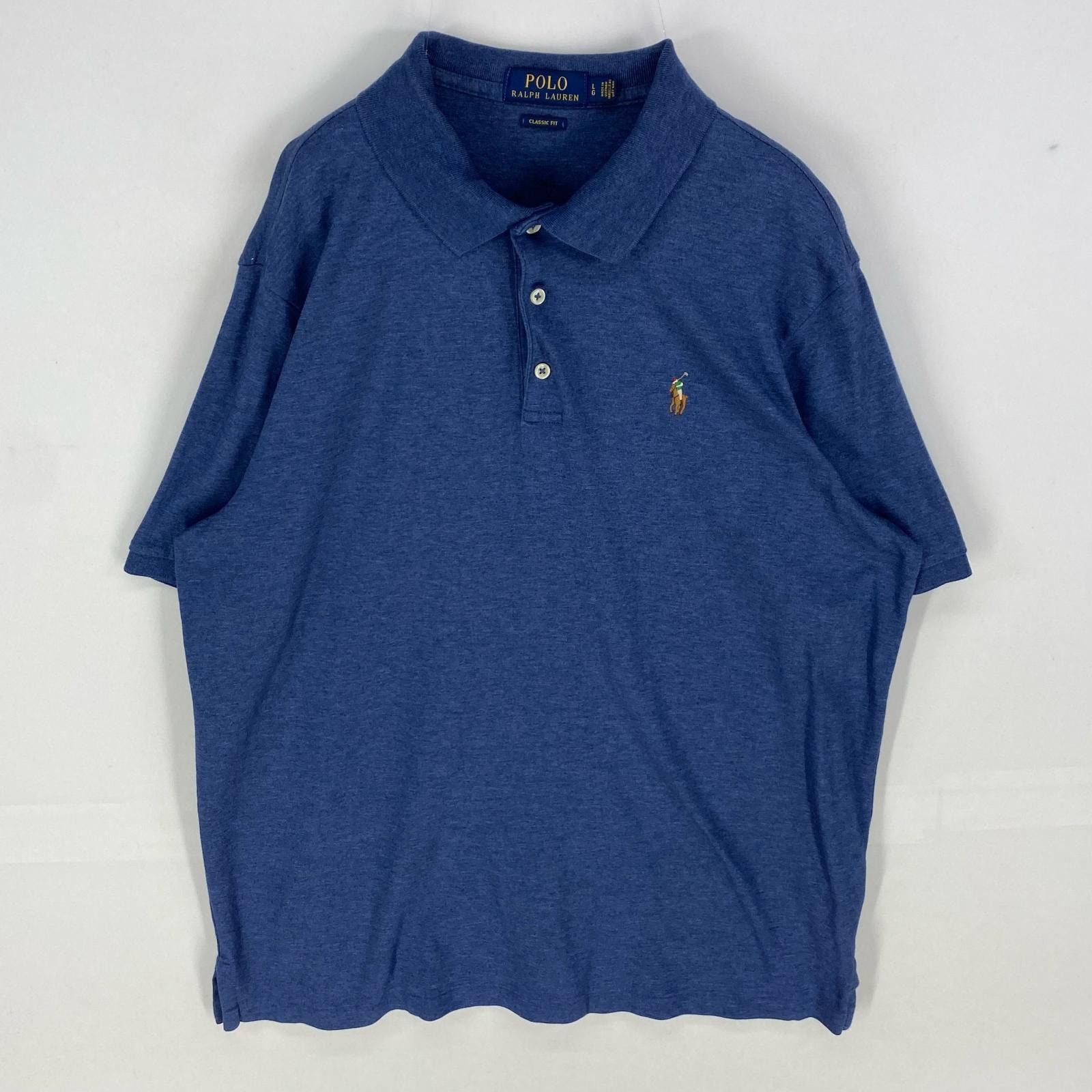 古着 ポロ・ラルフローレン POLO RALPH LAUREN 半袖シャツ ワンポイント 霜降り柄 ポニー ポロシャツ L ブルー系 メンズ