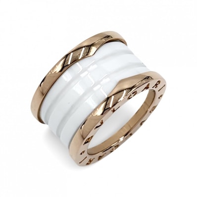 BVLGARI ブルガリ 指輪 ビーゼロワンリング B-ZERO1 18金PG 4バンド 47サイズ ジュエリー アクセサリー K18ピンクゴールド セラミック 約6号 ホワイト 白 ゴールド ユニセックス 約9.4g【中古品】