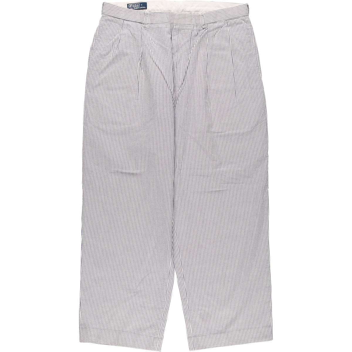 古着 ラルフローレン Ralph Lauren POLO by Ralph Lauren ストライプ柄 シアサッカー ツータック コットン スラックスパンツ メンズw35相当/eaa570618