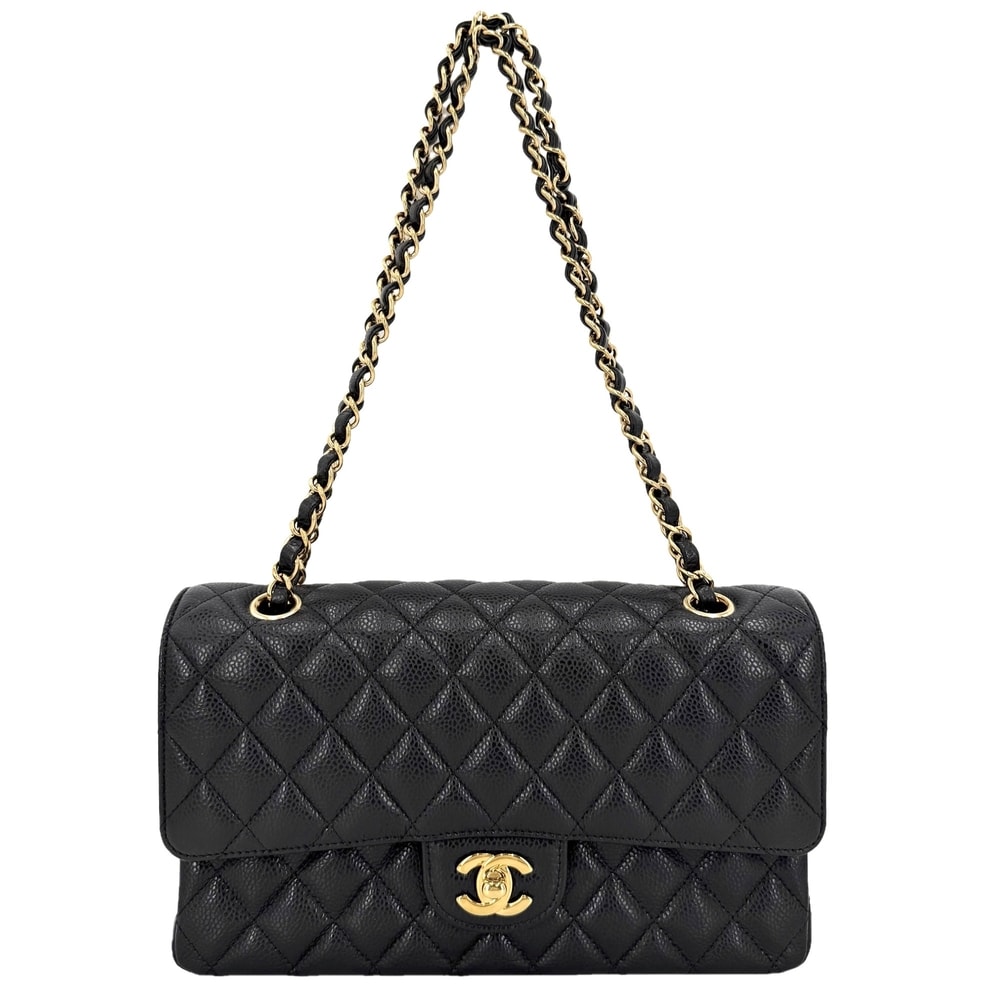 CHANEL シャネル ショルダーバッグ マトラッセ25 ダブルチェーン ココマーク ダブルフラップ 肩掛け 斜め掛け  キャビアスキン   ブラック 黒 ゴールド金具 レディース 美品【中古品】