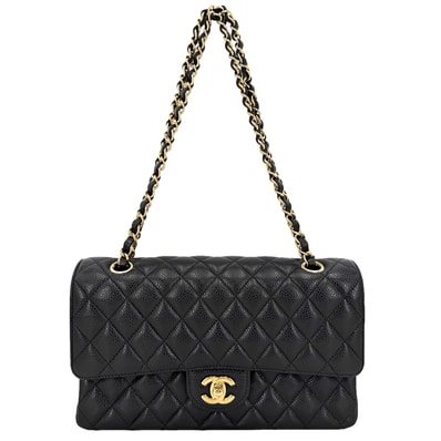 CHANEL シャネル ショルダーバッグ マトラッセ25 ダブルチェーン ココマーク ダブルフラップ 肩掛け 斜め掛け キャビアスキン ブラック 黒 ゴールド金具 レディース 美品【中古品】