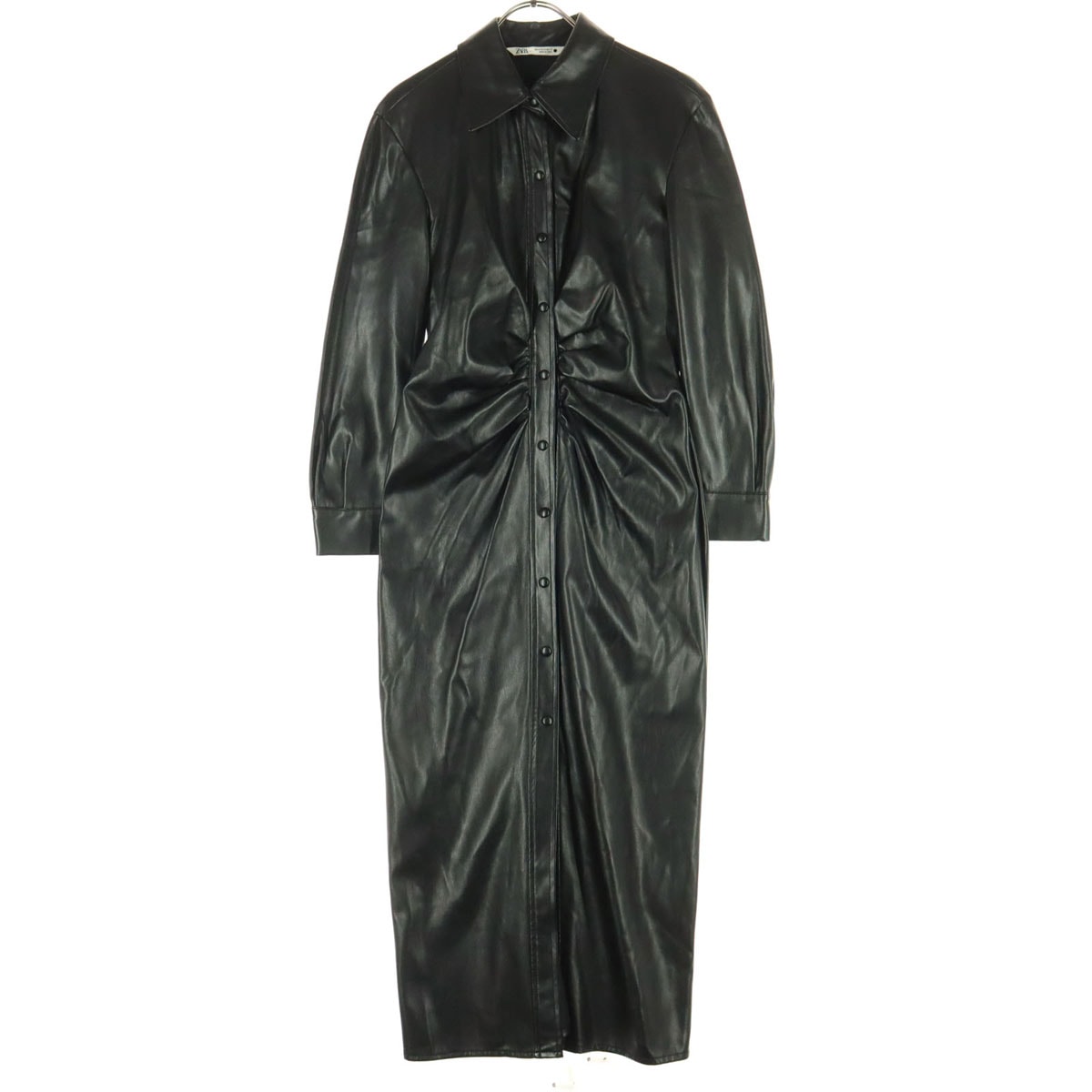 美品 ZARA ザラ 長袖 フェイクレザー ロングワンピース M ブラック