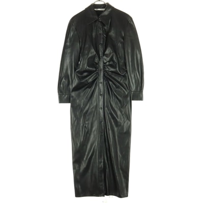 美品 ZARA ザラ 長袖 フェイクレザー ロングワンピース M ブラック