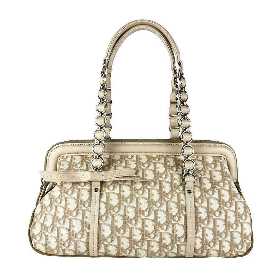 クリスチャンディオール Christian Dior ハンドバッグ トロッター PVCコーティングキャンバス/レザー ベージュ レディース【中古】 z10755