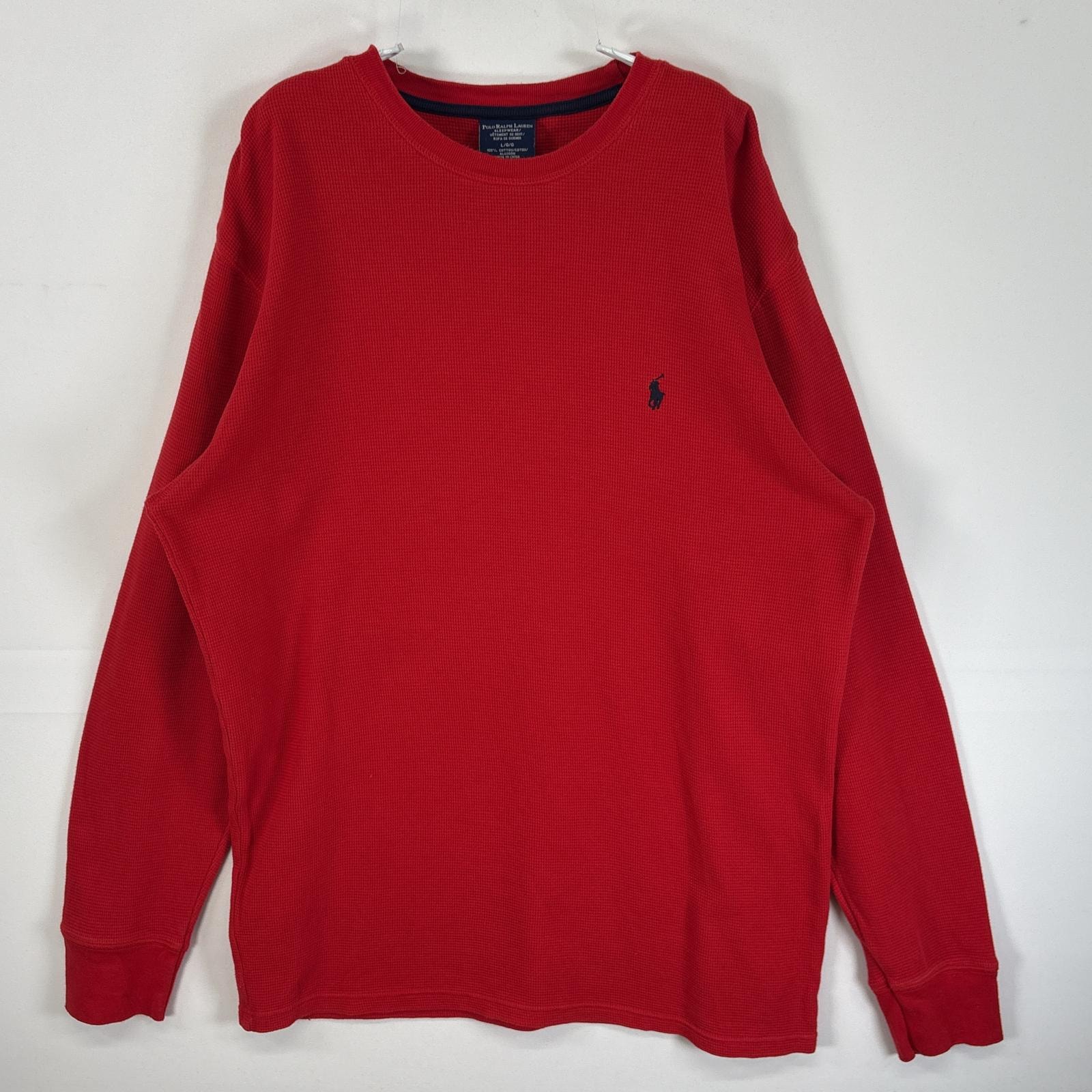 古着 ポロ・ラルフローレン POLO RALPH LAUREN 長袖Tシャツ ロゴ 刺繍 サーマル ワッフル L  レッド 無地 メンズ