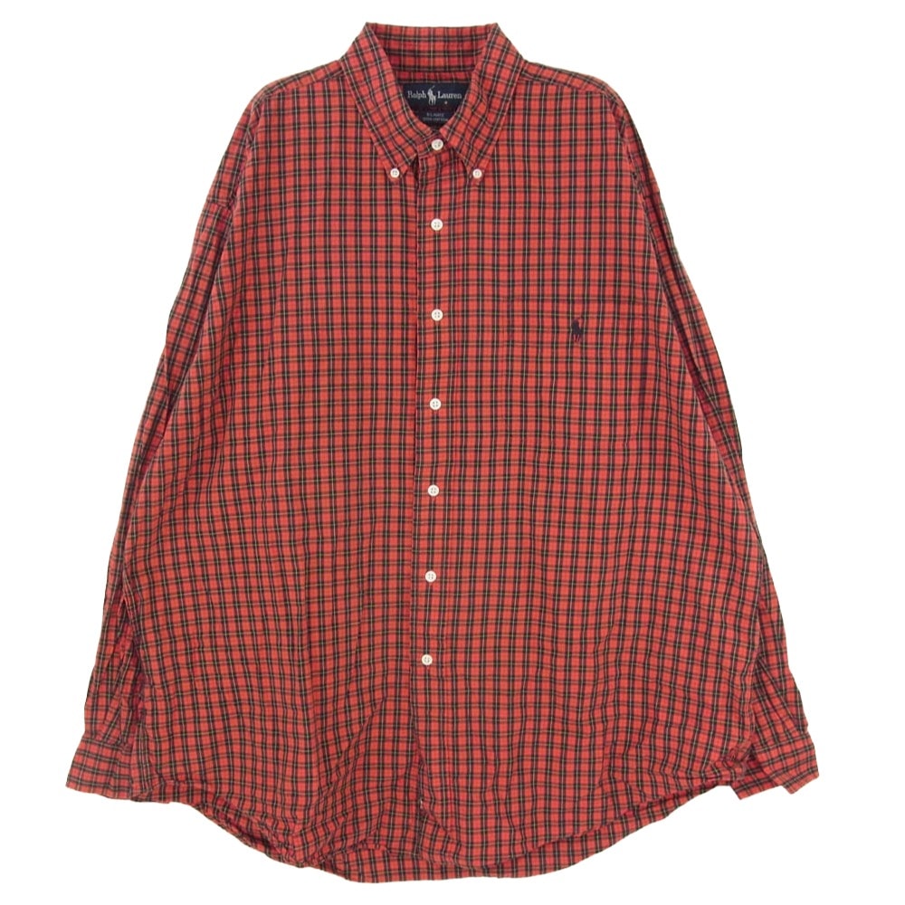 RALPH LAUREN ラルフローレン BLAIRE ブレア ボタンダウン チェック 長袖 シャツ レッド系 XL【中古】