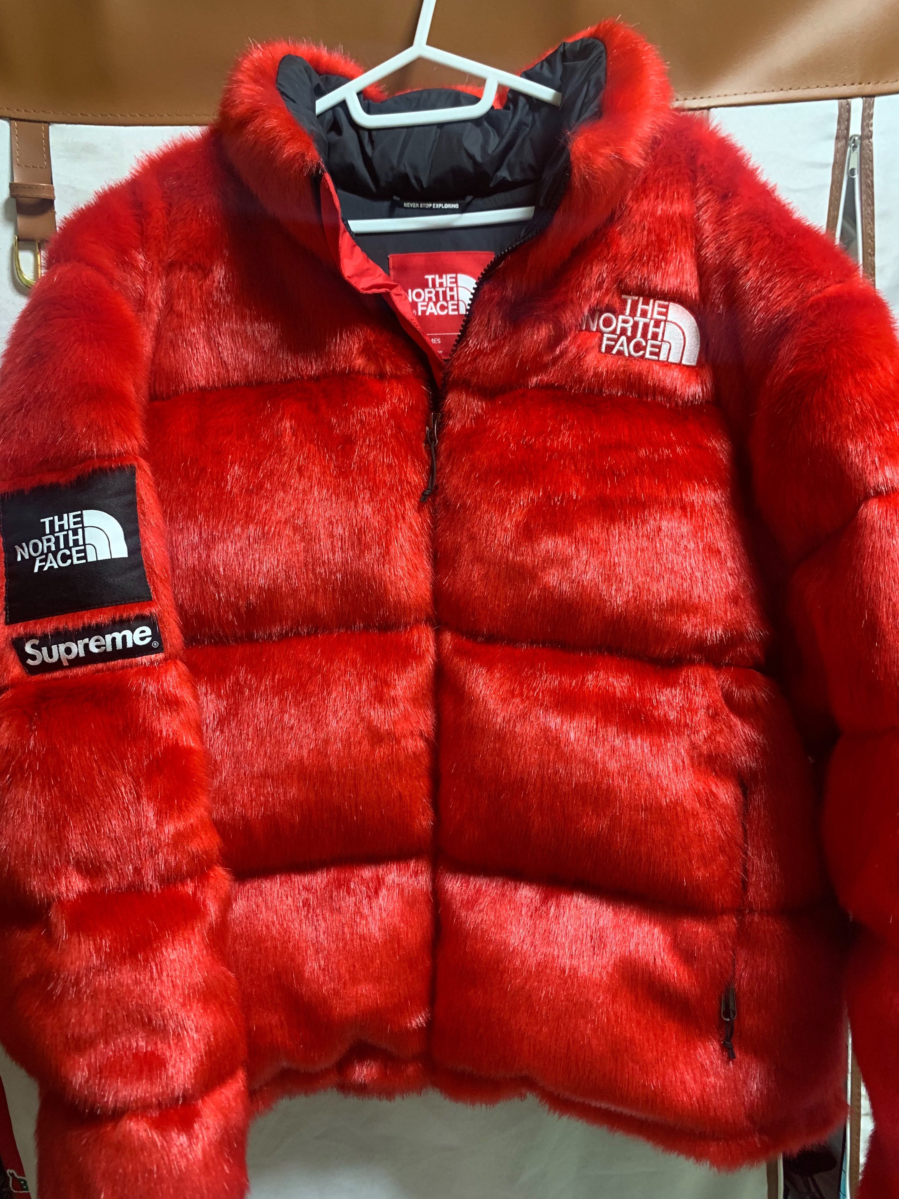 Supreme x The North Face Faux Fur Nuptse Jacket "Red"