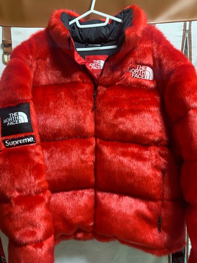Supreme x The North Face Faux Fur Nuptse Jacket "Red"
