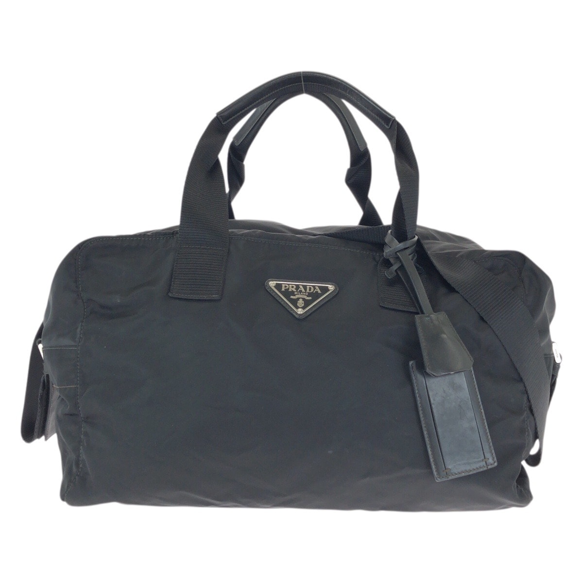 美品 PRADA プラダ テスート 三角ロゴプレート ブラック 黒 シルバー金具 ナイロン ボストンバッグ トラベルバッグ ショルダーバッグ 601674 【中古】