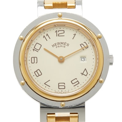 エルメス クリッパー 腕時計 CL3.440 クオーツ ベージュ文字盤 ステンレススチール メンズ HERMES 【中古】