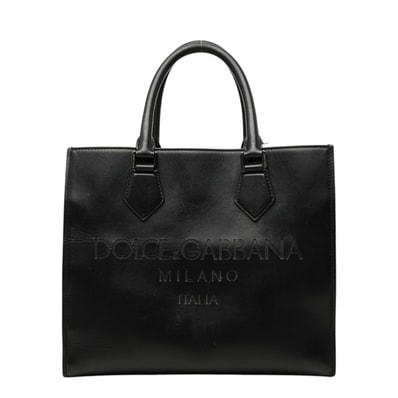 ドルチェアンドガッバーナ ロゴ ハンドバッグ ブラック レザー レディース DOLCE&GABBANA 中古