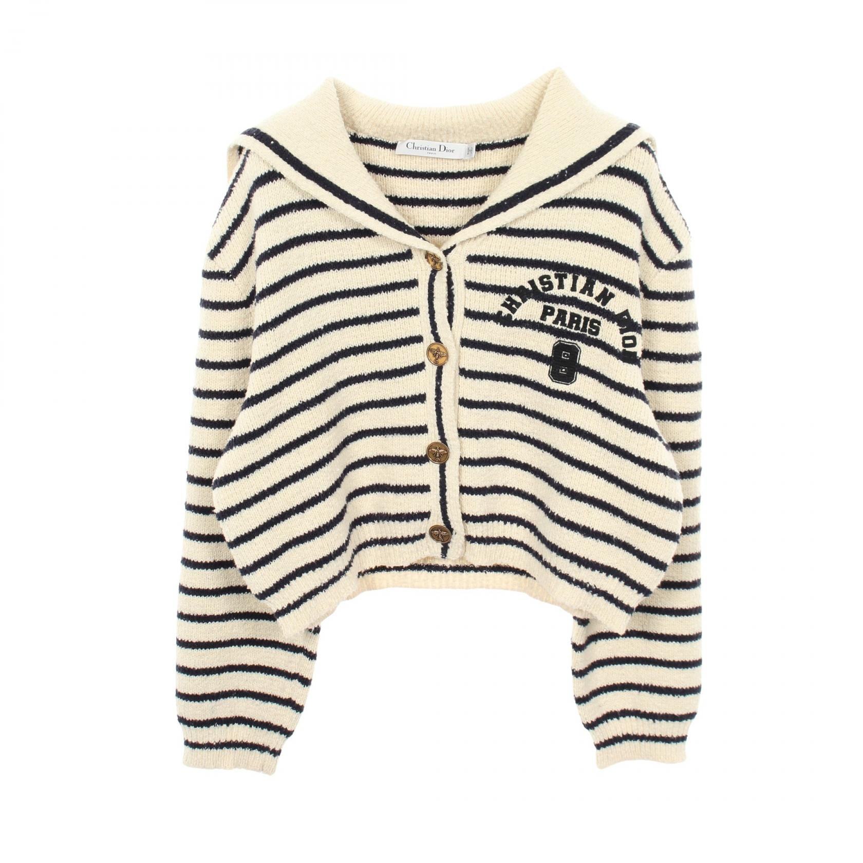 ディオール Dior 襟付き ボーダー カーディガン 衣料品 トップス コットン レディース ホワイト系 / ネイビー系 【中古】