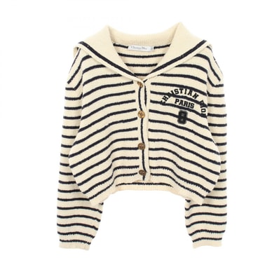 ディオール Dior 襟付き ボーダー カーディガン 衣料品 トップス コットン レディース ホワイト系 / ネイビー系 【中古】