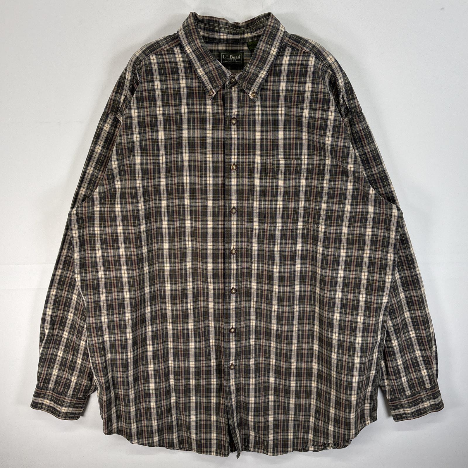 古着 エルエルビーン L.L.Bean 長袖シャツ チェック柄 大きいサイズ 肉厚 ボタンダウン XL-TALL カーキ系 マルチカラー メンズ