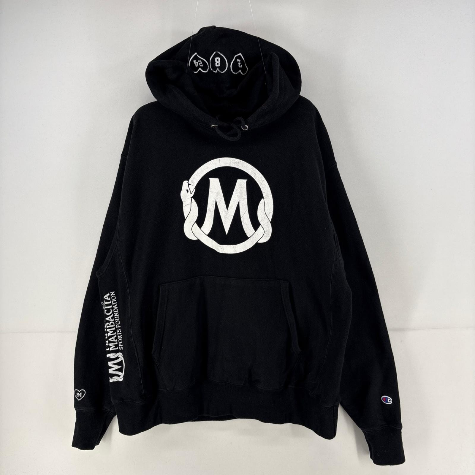 古着 チャンピオン Champion パーカー プルオーバー プリント スウェット リバースウィーブ L  ブラック 無地 メンズ