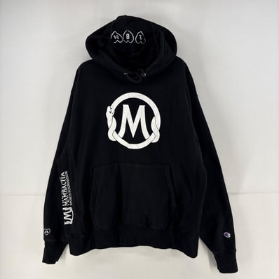 古着 チャンピオン Champion パーカー プルオーバー プリント スウェット リバースウィーブ L ブラック 無地 メンズ