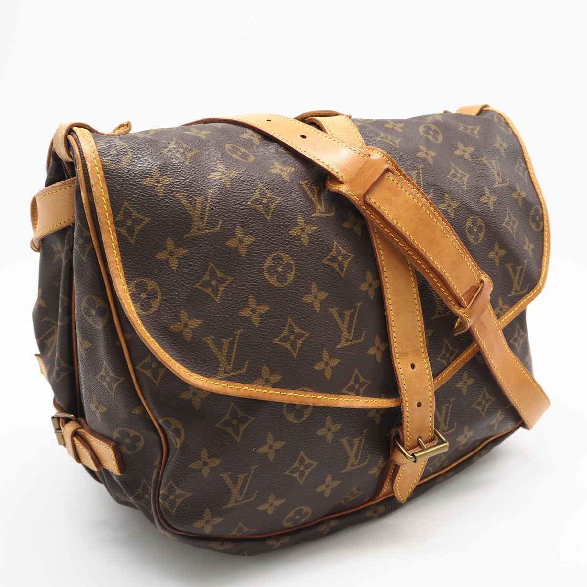 LOUIS VUITTON ルイ・ヴィトン モノグラム キャンバス ソミュール35 M42254 ショルダーバッグ ブラウン コーティングキャンバス レザー メンズ