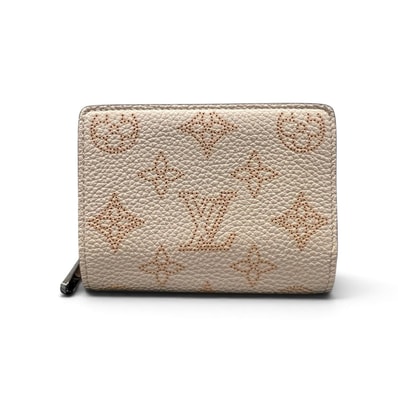 LOUIS VUITTON 希少カラー 極美品 ルイヴィトン ポルトフォイユ クレア モノグラムマヒナ 二つ折り財布 M82351 レザー RFID搭載 ベージュ コンパクトウォレット ヴィトン LV Aランク 中古 鑑定済 ヴィトン財布