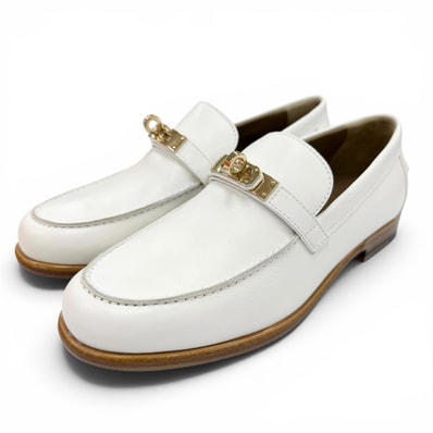 未使用品 エルメス ローファー モカシン デスタン 白 レディース 36.5