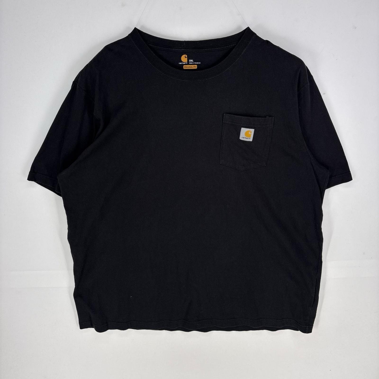 古着 カーハート Carhartt 半袖Tシャツ ポケット ワンポイント ショートスリーブ クルーネック 2XL ブラック系 メンズ