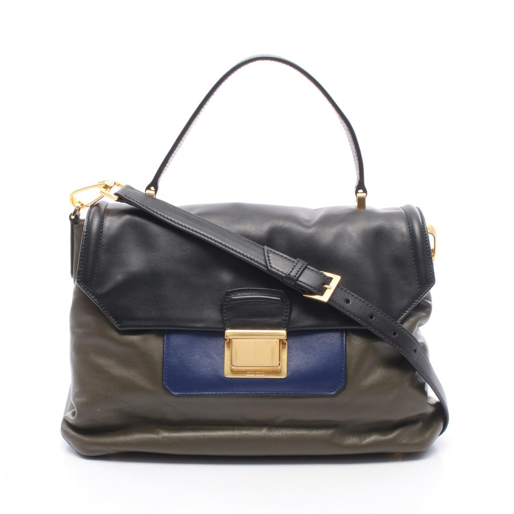 ミュウ ミュウ Miu Miu 2WAY ハンドバッグ バッグ レザー レディース カーキ系 / ブラック系 / ブルー系 RN1078 【中古】