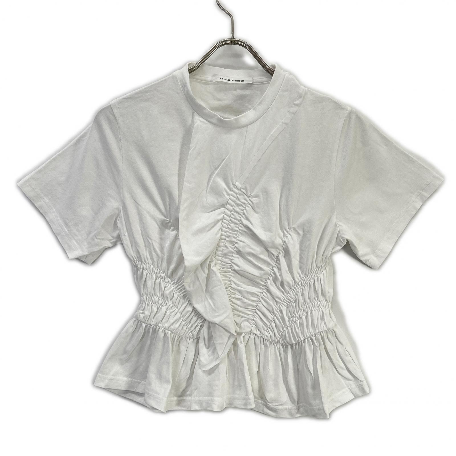 セシリーバンセン 25SS 424RTW11002 ホワイト ACE TOP デザインギャザーTシャツ S