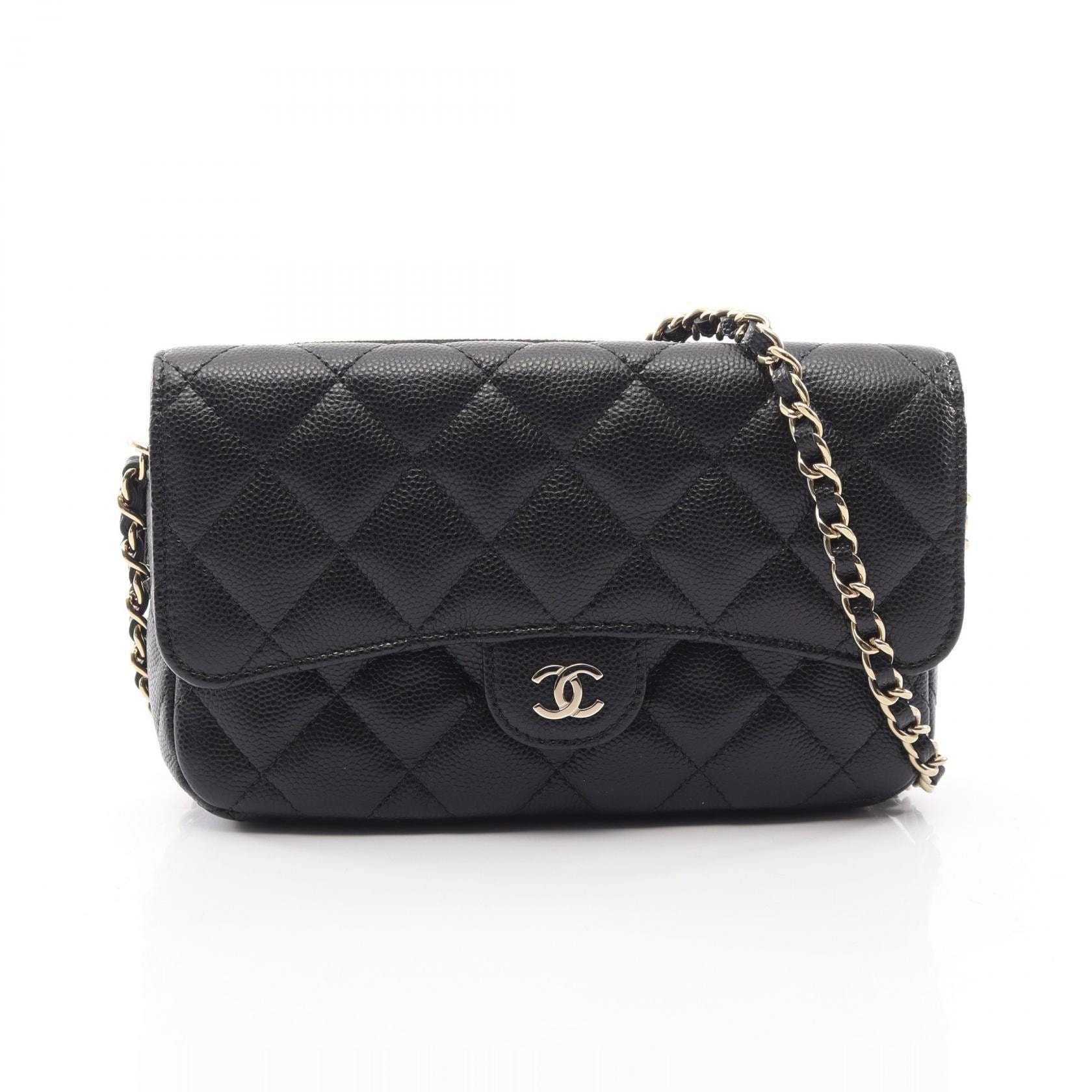 シャネル CHANEL マトラッセ チェーンフォンケースウォレット ショルダーバッグ バッグ キャビアスキン(グレインドカーフ) レディース ブラック系 AP2096 【中古】