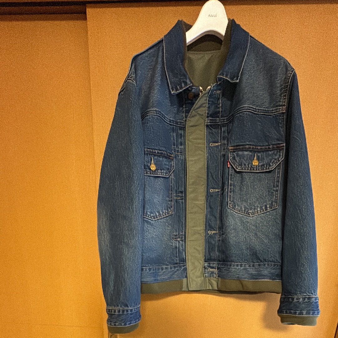 サカイ x リーバイス メンズ デニムxナイロン ツイル リバーシブル ブルゾン "ブルー/カーキ" 25-03707M