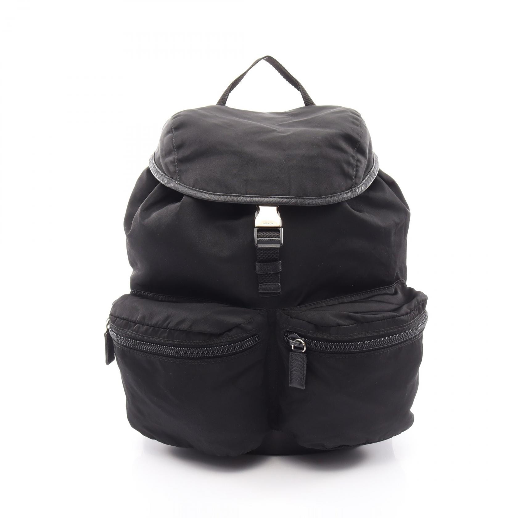 プラダ PRADA VIAGGIO リュックサック バックパック バッグ ナイロン サフィアーノレザー レディース ブラック系 V164 【中古】