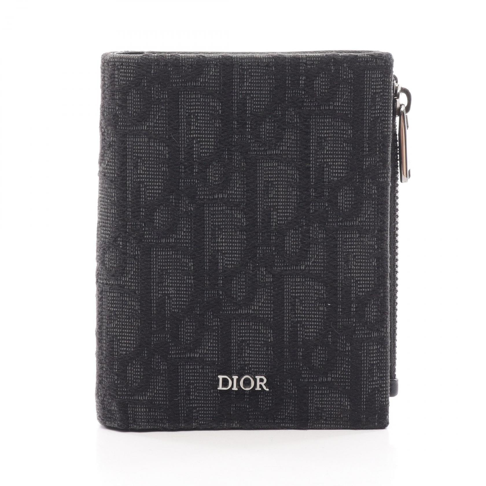 ディオール Dior オブリーク 二つ折り財布 財布 ジャガード/レザー メンズ ブラック系 / グレー系 2ESBC319YSE_H03E 【中古】