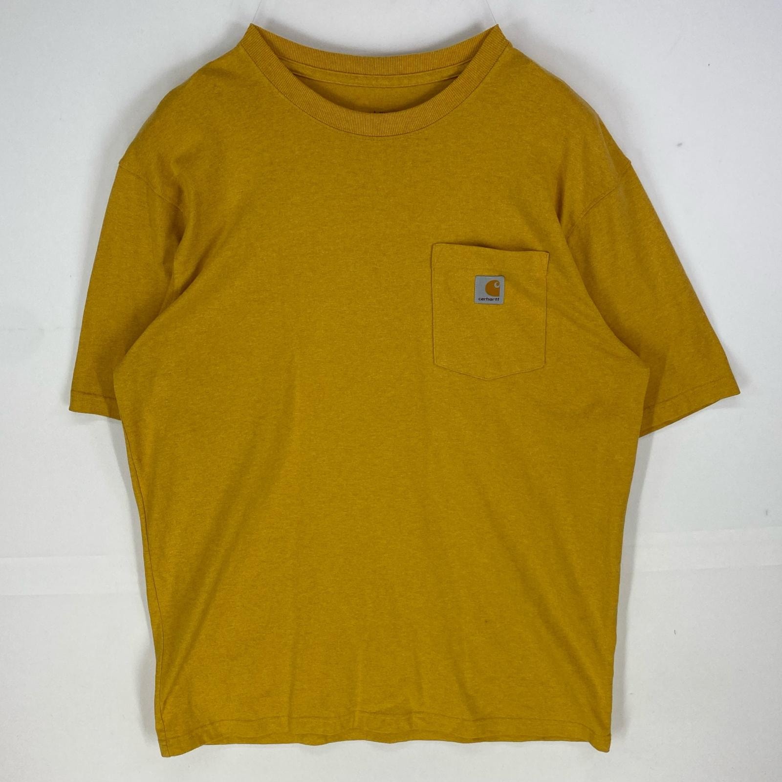 古着 カーハート Carhartt 半袖Tシャツ 胸ポケット ワンポイント クルーネック ロゴ L TALL イエロー系 メンズ