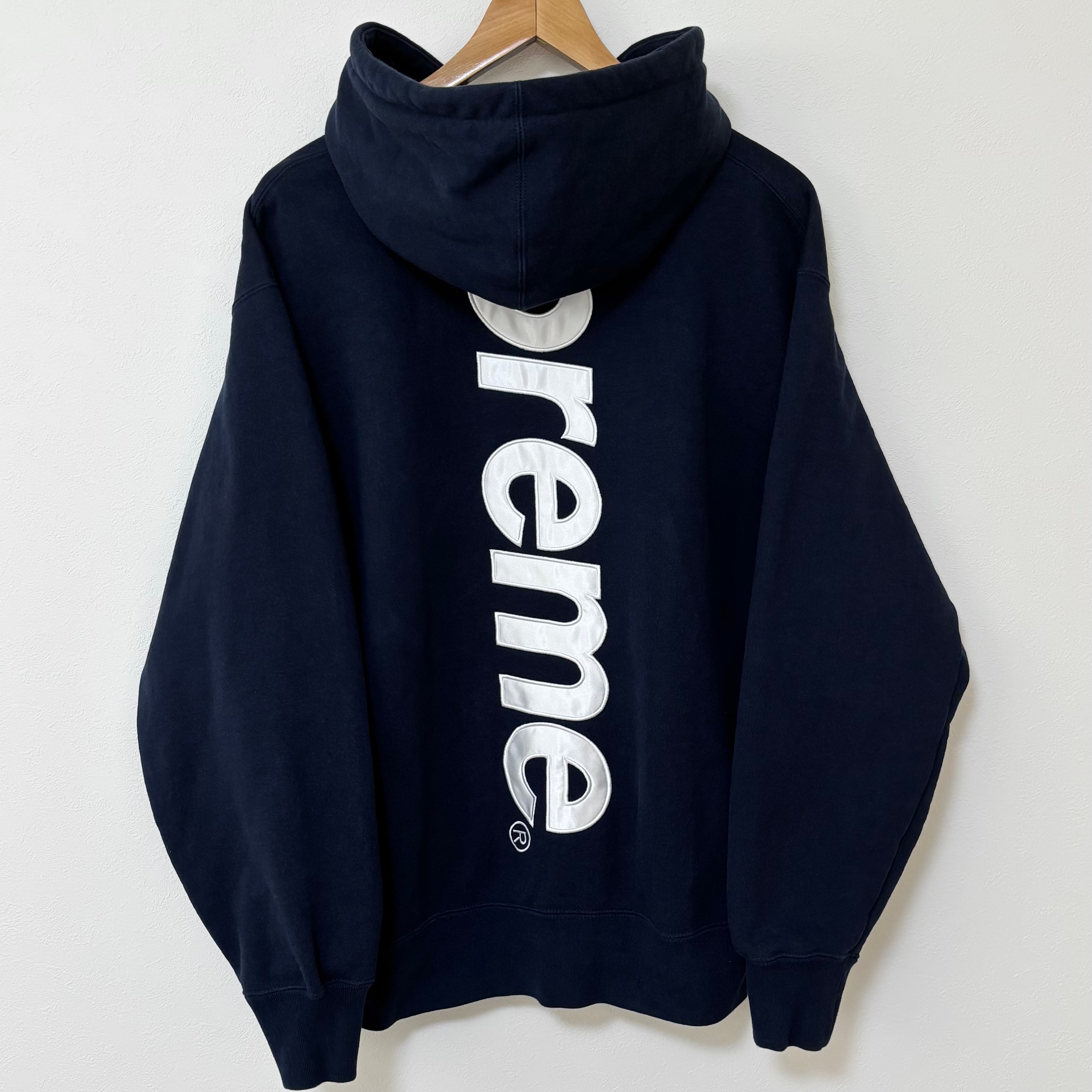 Supreme Satin Applique Hooded Sweatshirt "Navy"
