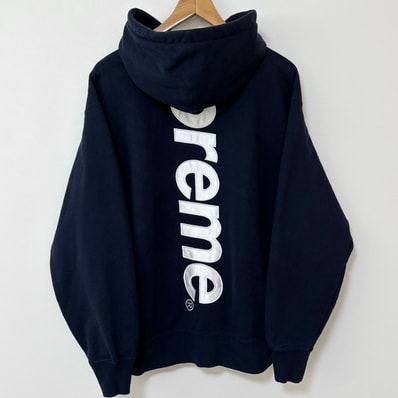 Supreme Satin Applique Hooded Sweatshirt "Navy"