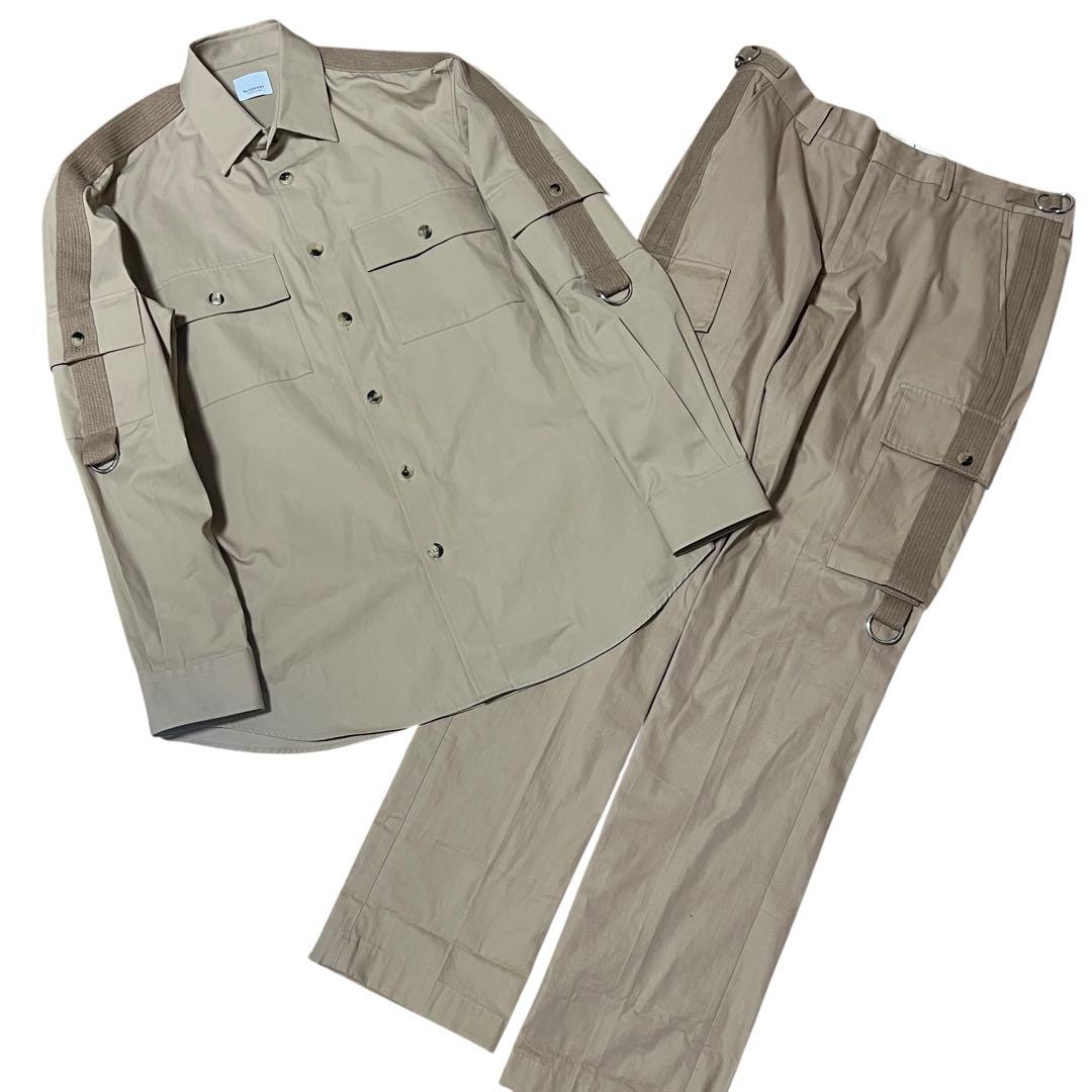BURBERRY バーバリー ミリタリー サイズM サイズ48 ベージュ コットン セットアップ シャツ パンツ I2-00032 【中古】